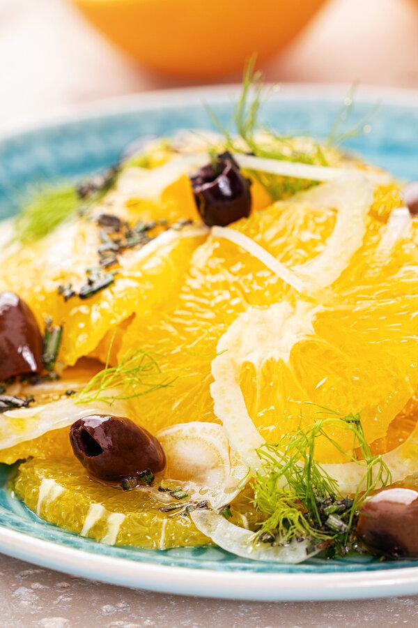 Salat med appelsin, fennikel og svarte oliven